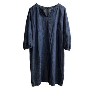 Talbots Dress Womens 22W Denim Midi Shift Textured Balloon Sleeve Boho Western - Picture 1 of 9