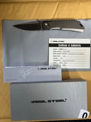 Real Steel Luna Boost Framelock Gray Titanium Folding N690 Pocket Knife ( 12 ) - Image 1 of 4