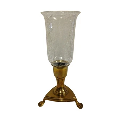 复古黄铜脚烛台带裂纹玻璃飓风烟囱缠绕式 — 第 1/4 张图片