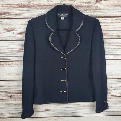 Chaqueta de cuero tejida Santana negra vintage talla 2 St. John Collection para mujer Foto 1 de 4