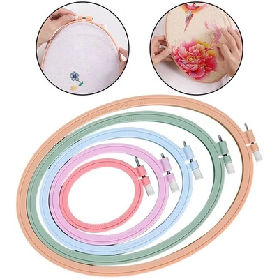5 Pieces Plastic Embroidery Hoops Mixed Handmade Holder Ring Oval DIY Needlework - Image 1 of 4