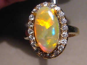 2,0 ct. Opal und Diamant Ring, massiv 14k Gelbgold, Harlekin Muster - Bild 1 von 13