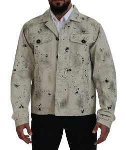 Dsquared² Off White Black Splash Print Casual Denim Men's Jacket Authentic - Picture 1 of 6