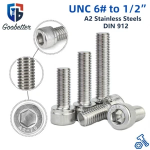 UNC 6 8 10 1/4 5/16 3/8 7/16 1/2 Socket Cap Head Allen Bolts A2 Stainless Screws - Picture 1 of 20
