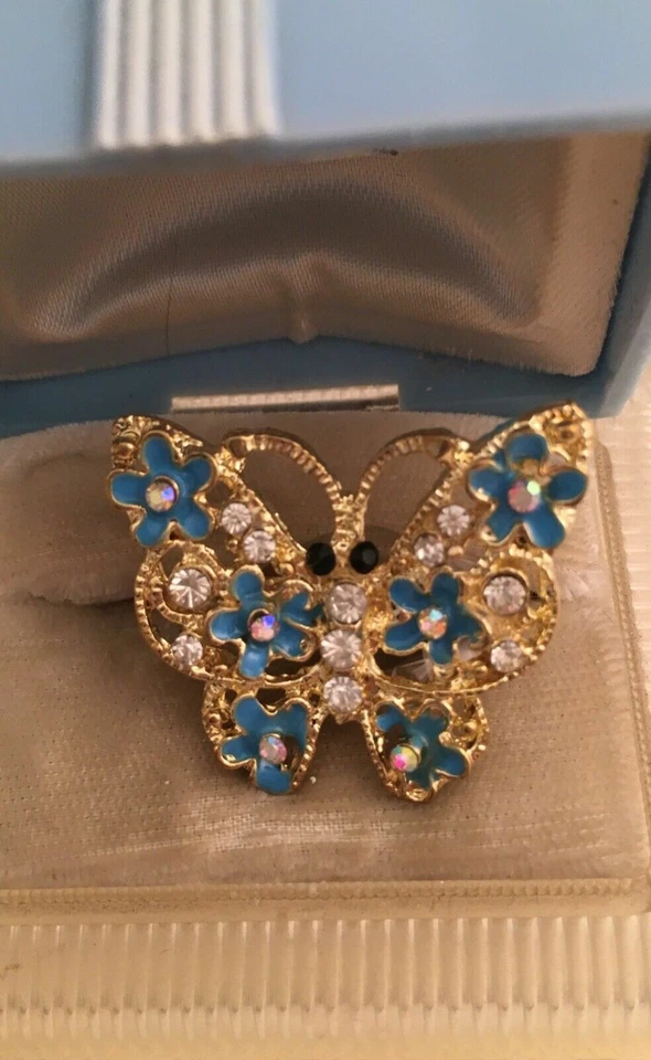 Placa de Oro en 8 Opciones de Color Cristal Esmalte Mariposa Anillo con Flores Talla 6 Foto 1 de 2