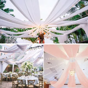 4 Sizes Voile Fabric by the meter/length 70cm wide Wedding Event Ceiling Drapes - Picture 1 of 26