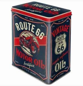 Large Retro Storage Tin Metal Box ROUTE 66 MOTOR OIL Americana Licensed 3L U.S. - Picture 1 of 6