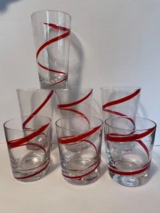 Pier 1 Red Swirline Tumblers (3) and Rocks Old Fashioned Glasses (3) - Set of 6 - Picture 1 of 4