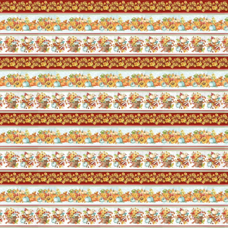 Bendiciones de Otoño en Blanco 3323 33 Naranja Otoño Borde Stipe Algodón Foto 1 de 1