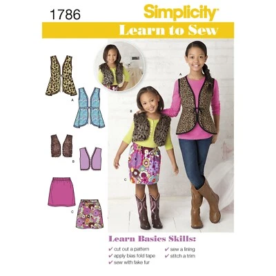 SIMPLICITY 1786 CHILDS & GIRLS SKIRTS & VESTS Sewing Pattern Ages 3-6 & 7-14 - Image 1 of 4