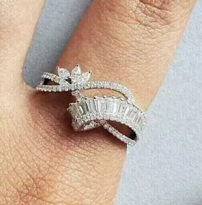 2Ct Round Baguette Lab Created Diamond Band Women's Ring 925 Silver Gold Plated - Picture 1 of 4