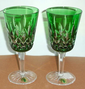 Waterford Crystal Lismore Goblet Pair Emerald Green/Clear 10 oz. 40000648 New - Picture 1 of 2