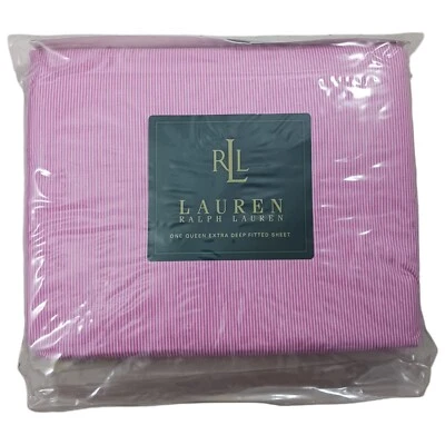 New Ralph Lauren Crystal Cay Pink Stripe Irregular Queen Extra Deep Fitted Sheet - Image 1 of 4