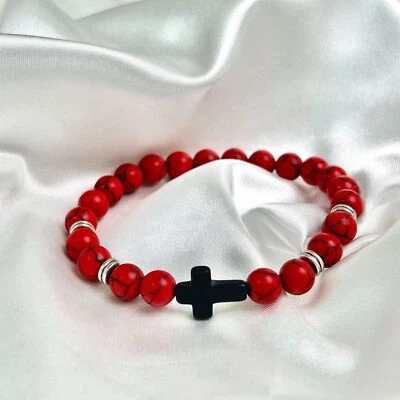 Casual Cross Bracelet Natural Turquoise Bead Elastic Wristbands Fashion Jewelry - Image 1 of 4