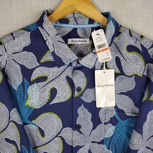 TOMMY BAHAMA NEW $158 Size 3XLB Mens IslandZone Shirt Pebble Palm Fronds Blue - Picture 1 of 20