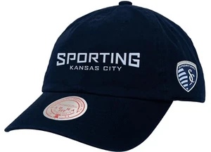 Gorra/sombrero ajustable Sporting Kansas City azul marino Mitchell & Ness con 2 logotipos - Imagen 1 de 2