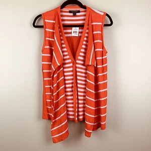 NWT Foxcroft Small Womens Orange Striped Open Front Layered Sleeveless Sweater - Picture 1 of 6
