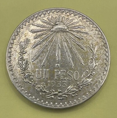MONEDA DE COLECCIONISTA DE PLATA DE UN PESO MÉXICO 1933 algo de tonificación Foto 1 de 4