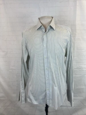 博柏利男式白色和灰色条纹棉质正装衬衫 16.5 - 42 $295 — 第 1/4 张图片