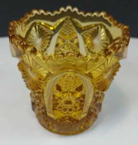 Vintage Imperial Glass Amber 'Daisy & Button' Toothpick Holder - Picture 1 of 6