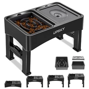 2-in-1 Raised Dog Bowls Slow Feeder Adjustable Height Water Bowl Anti-Spill S... - Picture 1 of 8