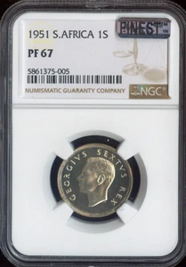 1951 South Africa Silver Shilling Proof NGC PF67 Quality - Picture 1 of 2