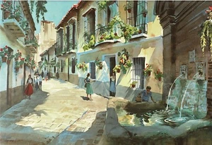 John Pike Watercolor Print - "MALAGA, SPAIN" - Picture 1 of 1