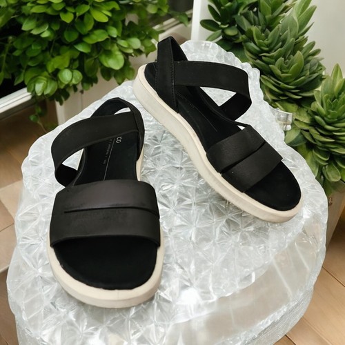 Ecco Yuma sandali scarpe con zeppa donna taglia US 6 EU 37 pelle nera slingback