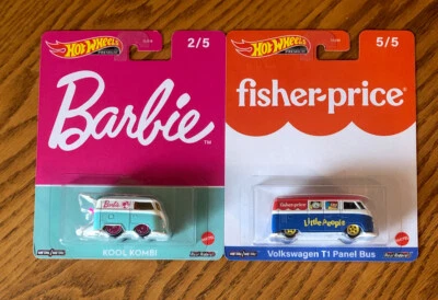 HOT WHEELS BARBIE KOOL KOMBI & FISHER-PRICE VW T1 PANEL PEOPLE PREMIUM LOT OF 2 - Image 1 of 4