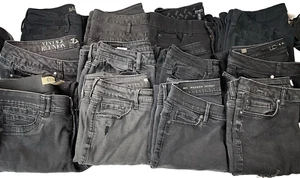 6 Pairs of Black Denim Jeans Trashed Destroyed Scrap Crafts DIY Upcycle Job Lot - Picture 1 of 6