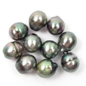 10 piezas Círculo de 11 mm ovalado/gota lagrimal verde tahitiano/perla plateada - Imagen 1 de 2