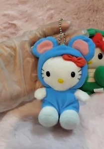 Vintage Hello Kitty Blue Mouse Hood 4" Plush Doll Keychain Pre-owned VG Cond. - Picture 1 of 9