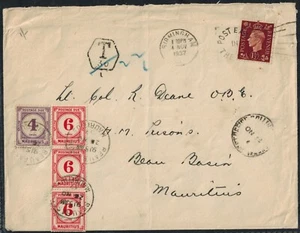 Mauritius Postage Dues 1937 Cover w/ 4C & 6C Strip of 3 & Beau Basin CDS - Picture 1 of 1