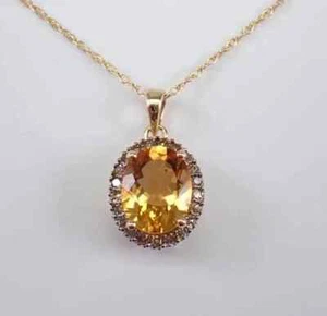 Lab-Created Citrine 2.20Ct Oval Cut Halo Pendant 14K Yellow Gold Plated Silver - Picture 1 of 8