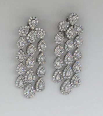 Elegantes Pendientes de Compromiso Gota de Agua Pera y Corte Redondo 14.86CT Circonita Cúbica Foto 1 de 4