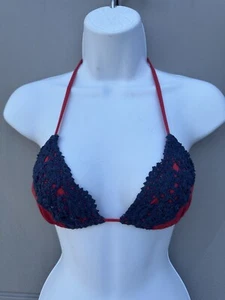 Blue Life Mirage Red & Black Lace Overlay Bikini Swimsuit Triangle Top Sz L NWT - Picture 1 of 8