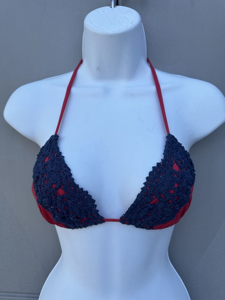 Blue Life Mirage Red & Black Lace Overlay Bikini Swimsuit Triangle Top Sz L NWT - Image 1 of 4