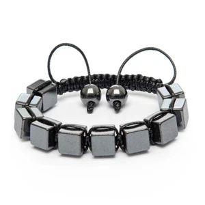 Shamballa Bracelet Hand Made UK Unique Gunmetal Grey Hematite Cube Black Beaded - Picture 1 of 7