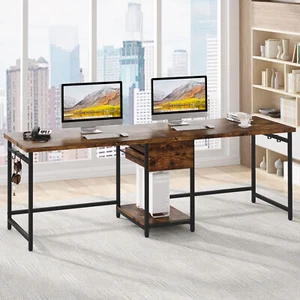 79" Long Computer Desk w/ 2 Drawers, Two Person Study Writing Table Home Office - Picture 1 of 16