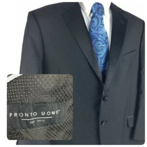 Pronto Uomo Men's Black Tuxedo Sz. 44S 42"x26" Wool Blend Dual Vented #0274 - Picture 1 of 11