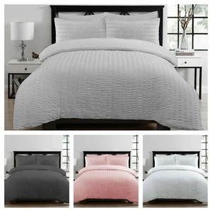 Juego de ropa de cama de edredón de lujo Seersucker 100 % algodón egipcio doble rey - Imagen 1 de 9