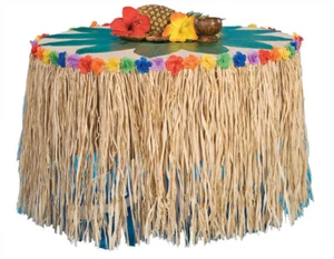 Falda de Mesa Tropical Sun Deluxe Genuina Rafia 9' Decoración con Flores, Natural - Imagen 1 de 1