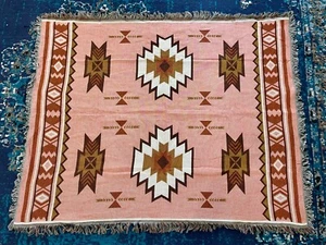 Turkish kilim Boho home decor Woven Blankets Tapestry Jacquard Throws 51"x63" - Picture 1 of 1