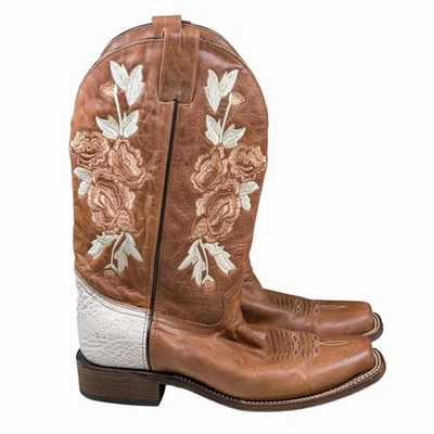 Botas Corral Miel/Hueso Para Mujer Talla 11 M Floral Bordado 4 Punta Cuadrada -A3805 Foto 1 de 4