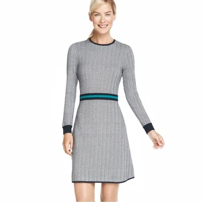 DRAPER JAMES Navy & White Herringbone Sweater Dress  Size Medium Preppy - Image 1 of 4
