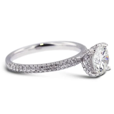 1.43 CT I-SI1 Round Cut Natural Certified Diamonds 18k Gold Side-Stone Ring - Image 1 of 4