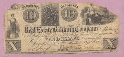 1839,Obsolete,Mississippi and Alabama Real Estate Banking Company $10 Ten Dollar - Image 1 of 2