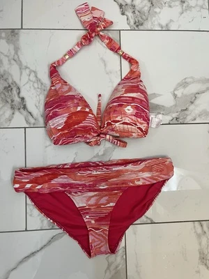 Ralph Lauren swimsuit 2 piece top size 14 & Bikini size 16 pink and white  - Image 1 of 4