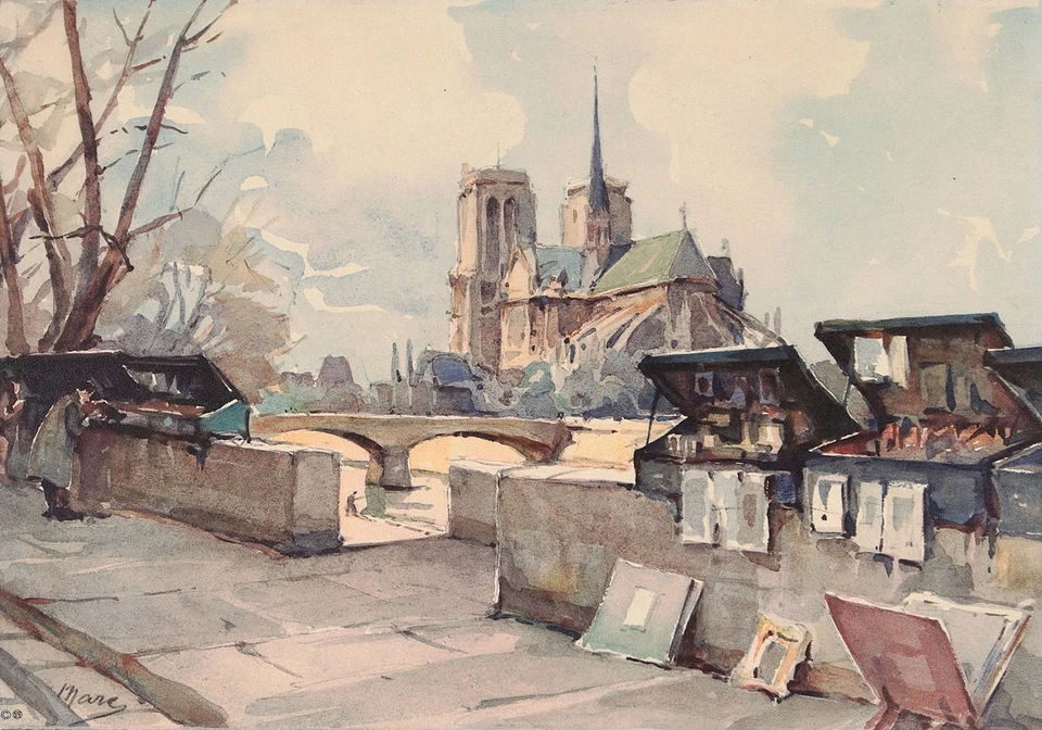 NICOLAS MARKOVITCH/MARC Raro De Colección Años 40 Cromolito PARÍS NOTRE DAME BOUQUINISTES Foto 1 de 1