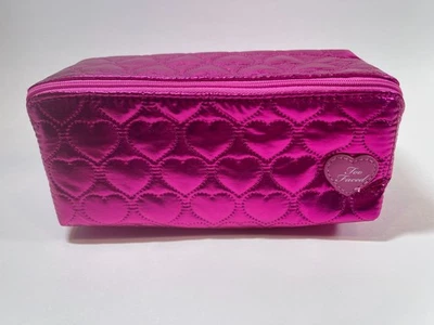Too Faced Pink Quilted Metallic Heart Embroidered Satin Zippered Makeup Bag New - Image 1 of 4